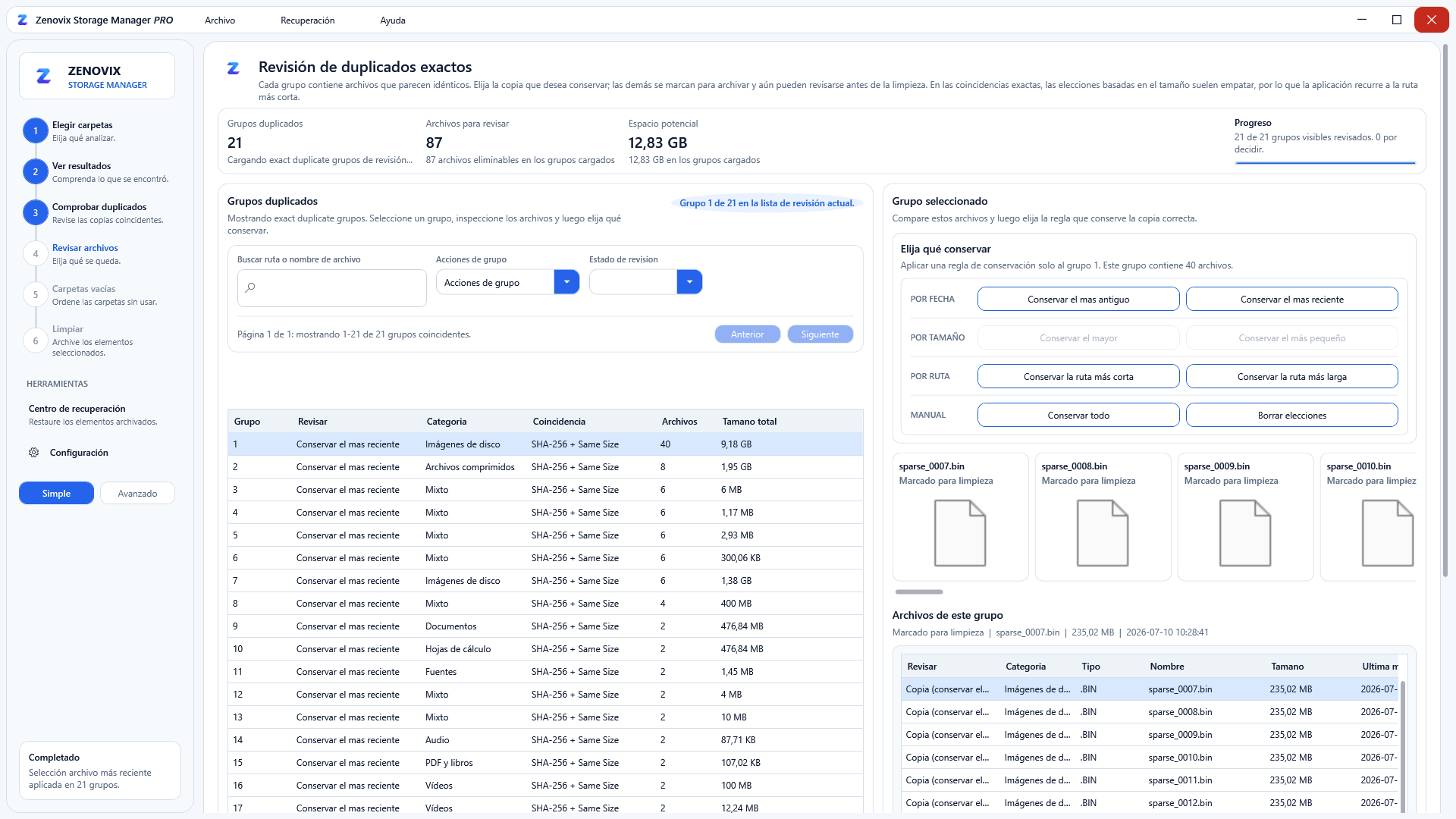 Revise duplicados exactos con confianza