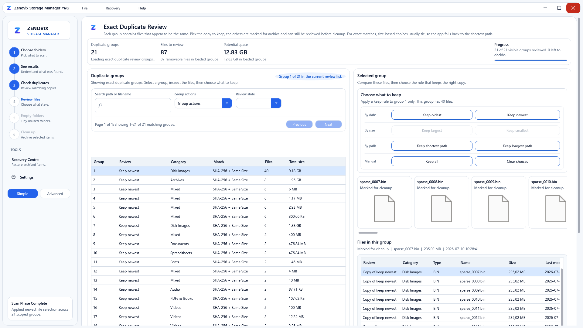 Review exact duplicates with confidence