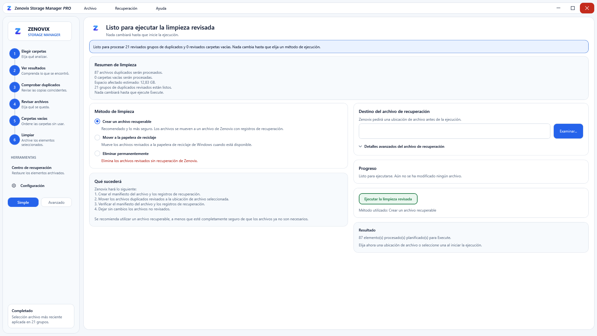Limpie con seguridad, con recuperación integrada